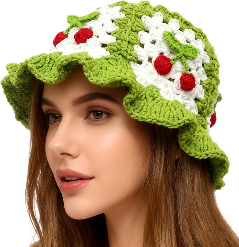 Busnos Crochet Bucket Hats for Women Handmade Hat Cute Foldable Knitted Hats for Women - Image 1
